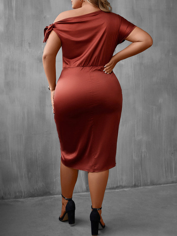 Brown Mini Dress with Off the Shoulder Tie Sleeve
