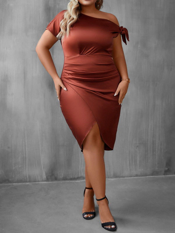 Brown Mini Dress with Off the Shoulder Tie Sleeve