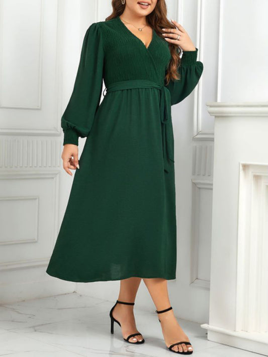 Long Puff Sleeved Green Maxi Dress