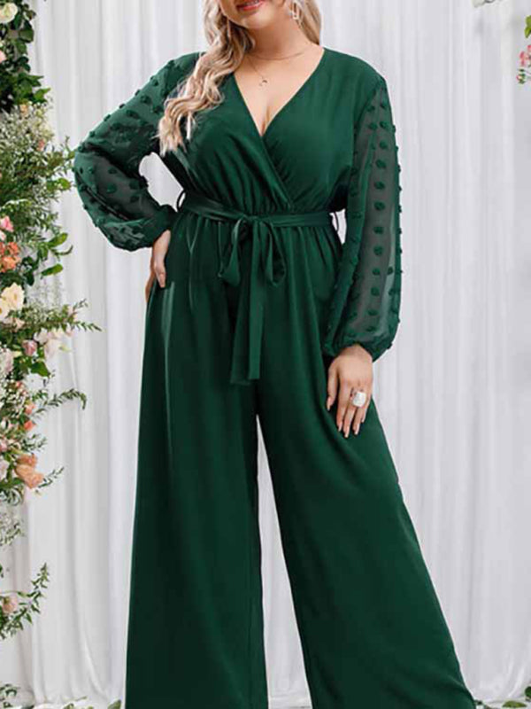 Green Long Sheer Sleeve Pantsuit