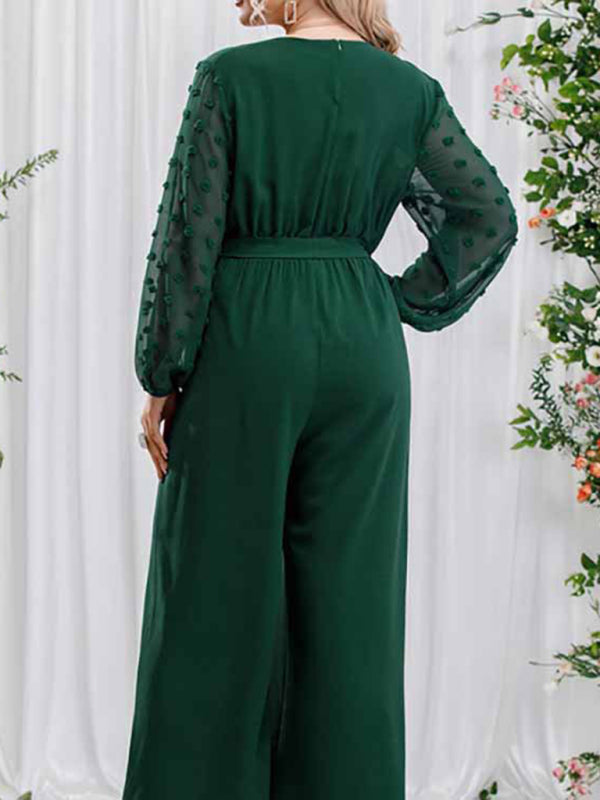 Green Long Sheer Sleeve Pantsuit