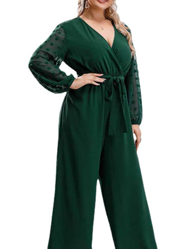 Green Long Sheer Sleeve Pantsuit