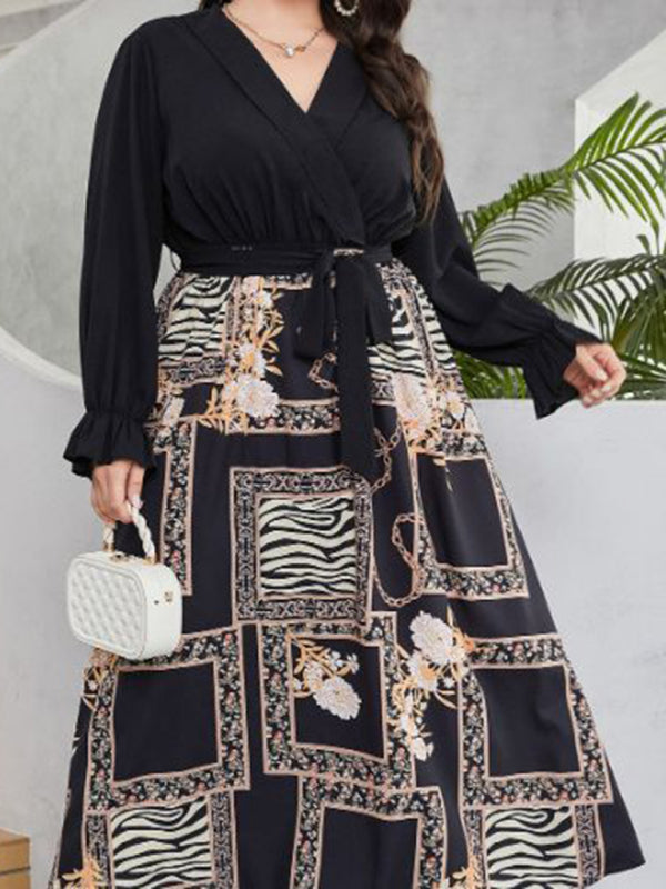 Long Sleeve Top and Skirt Midi Dress with Belt