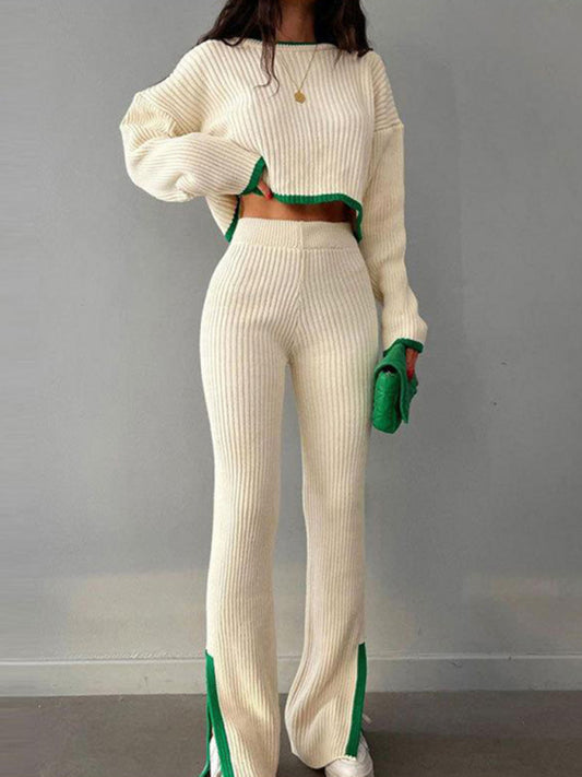 Autumn/Winter White Sweater & Flare bottom Pants Set