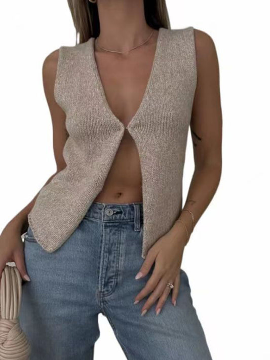 Sleeveless Knitted Top Cardigan