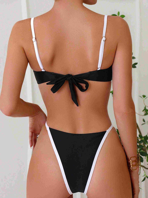 Sexy High Cut Solid Color Bikini Set