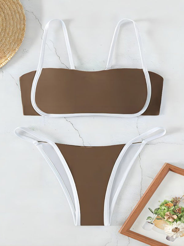 Sexy High Cut Solid Color Bikini Set