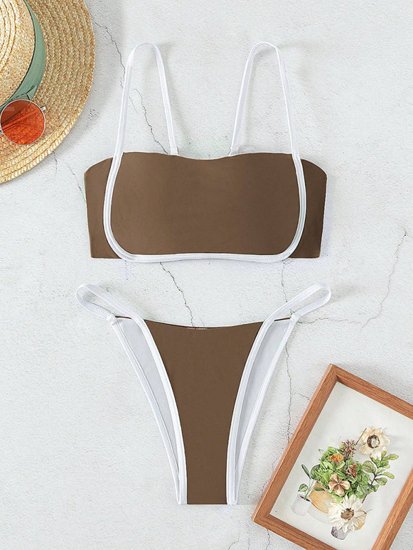 Sexy High Cut Solid Color Bikini Set