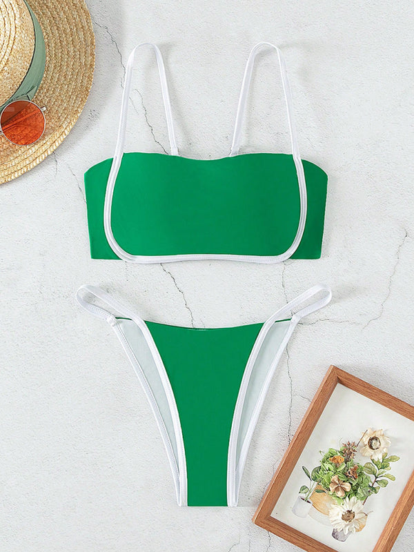 Sexy High Cut Solid Color Bikini Set