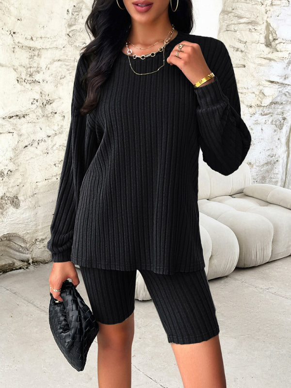 Casual Long Sleeve Top + Mid Length Tights - Olive Green