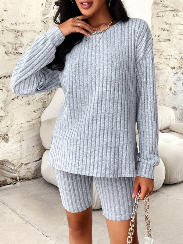 Casual Long Sleeve Top + Mid Length Tights - Olive Green