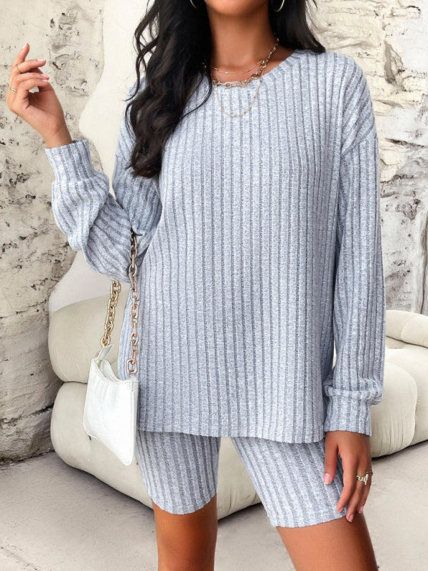 Casual Long Sleeve Top + Mid Length Tights - Olive Green