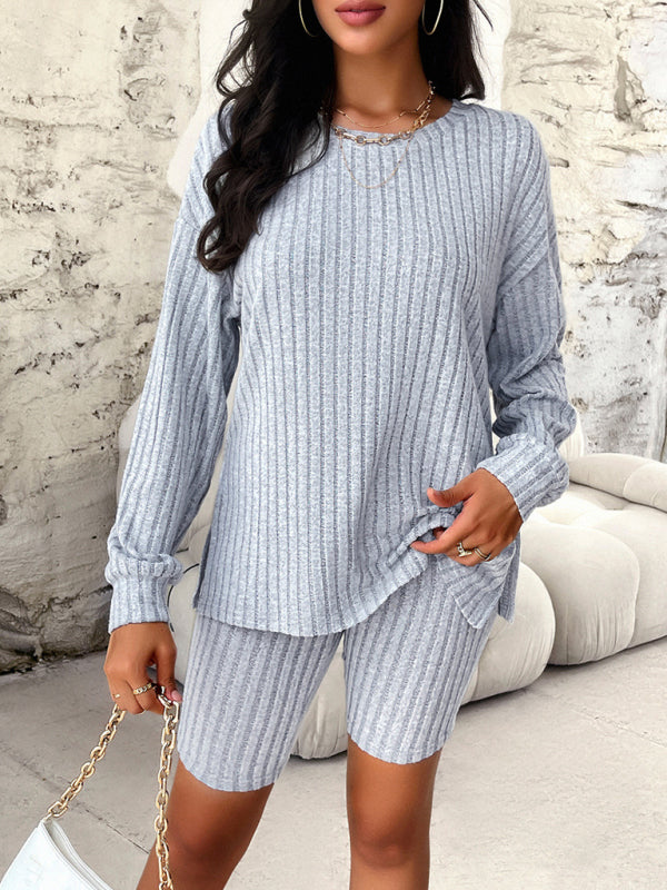 Casual Long Sleeve Top + Mid Length Tights - Olive Green
