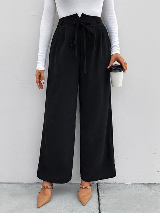 Women's elastic elastic loose wide leg long pants