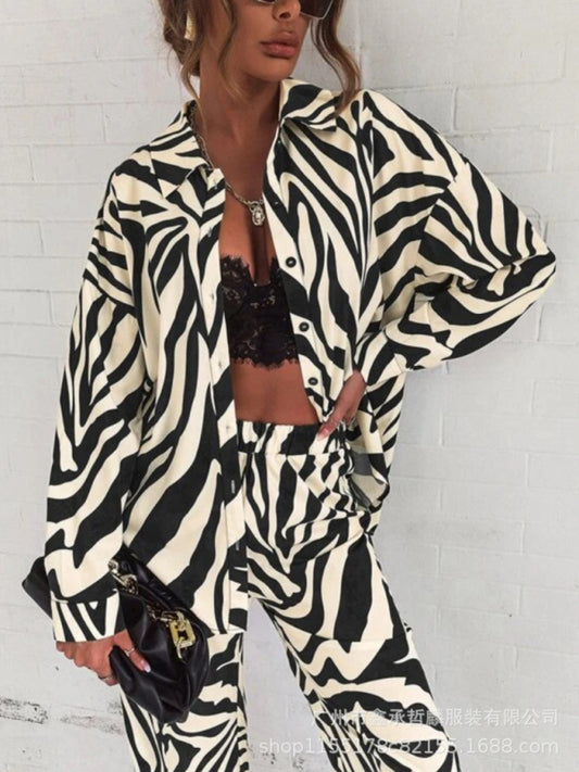 Printed Long Sleeve Button Shirt & Pants Set
