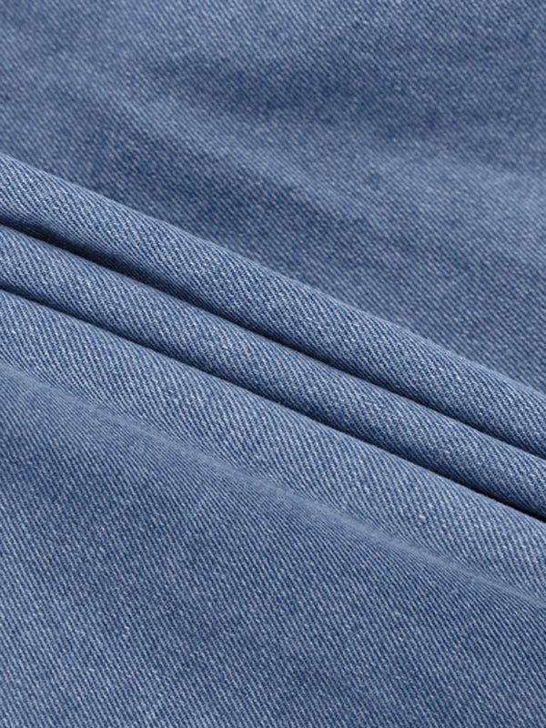 V-neck long-sleeved denim high-waist dress