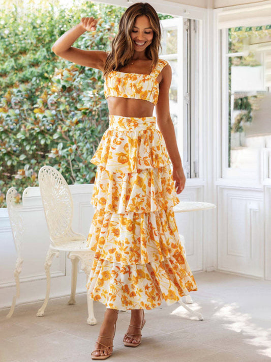 Printed Halter top + Maxi Skirt Set