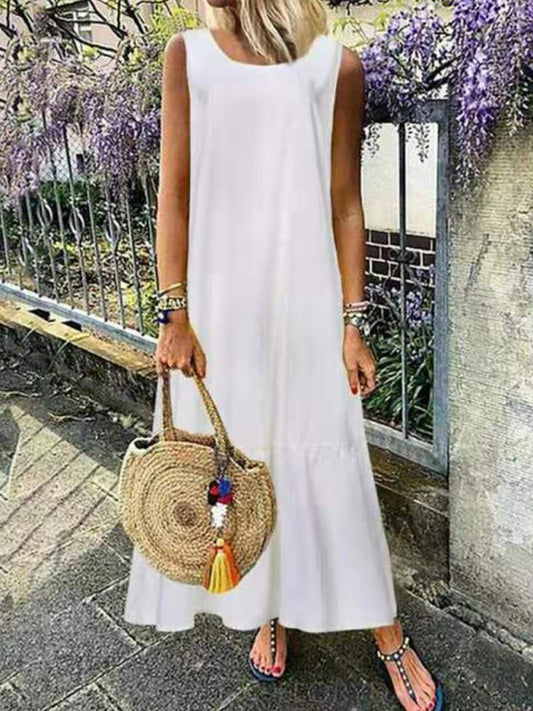 New solid color sleeveless plus size women's loose dress