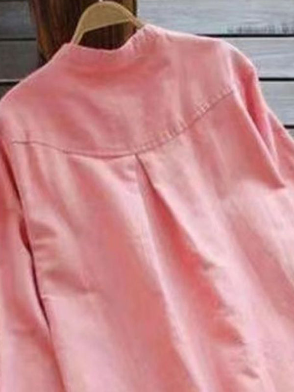 Henley Collar Button Open Long Sleeve Shirt Style Midi Dress