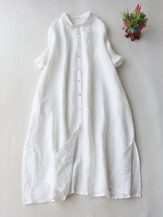 New women's simple loose three-quarter sleeve lapel shirt dress