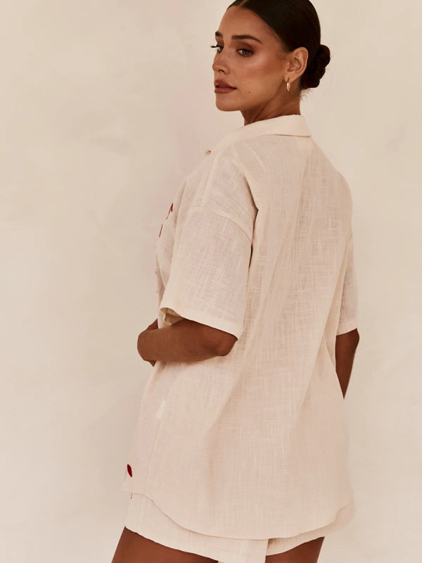 New 3D Embroidered Casual Shirt + Shorts Set
