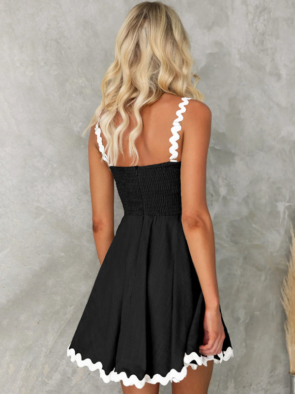 Sweet solid color sexy suspender Mini Dress