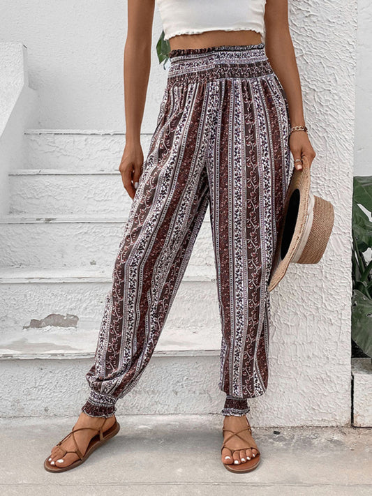 Elastic High Waist Printed Pants
