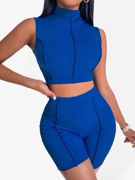 Women's Knitted Sleeveless Shorts Sports Casual Two-Piece Set